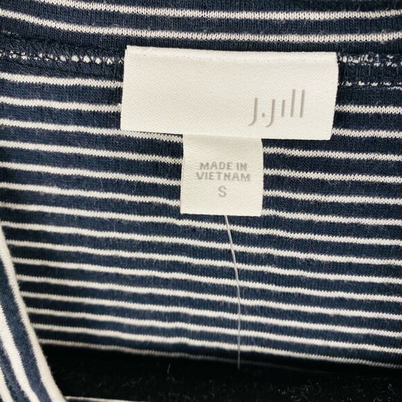 J. Jill Navy Blue & White Striped Long Open Cardigan Size Small NWT - Picture 2 of 6